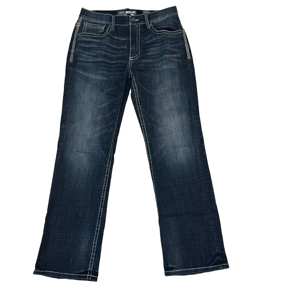 BKE Jake Denim Jean Men 32R 32x31 Dark Denim Jake Bootleg Western Cowboy